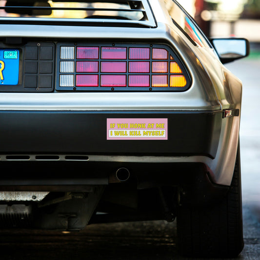 If You Honk At Me I Will Kill Myself Bumper Sticker on car