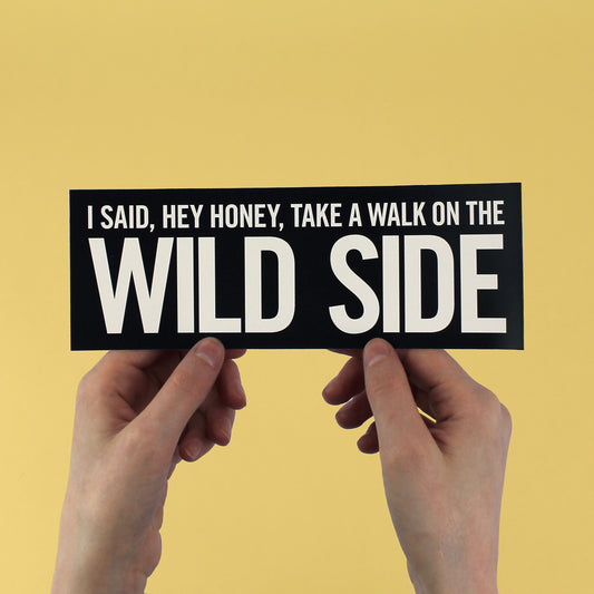 Lou Reed "Take a walk on the wild side" Bumper Sticker! held in hand